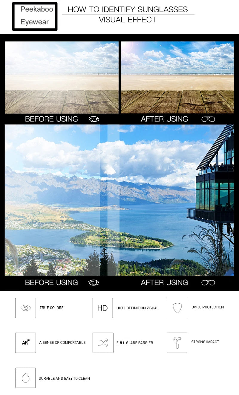 Peekaboo outdoor polarized sunglasses fashion men driving square sun glasses uv400 male travel accessories 2025 brown green