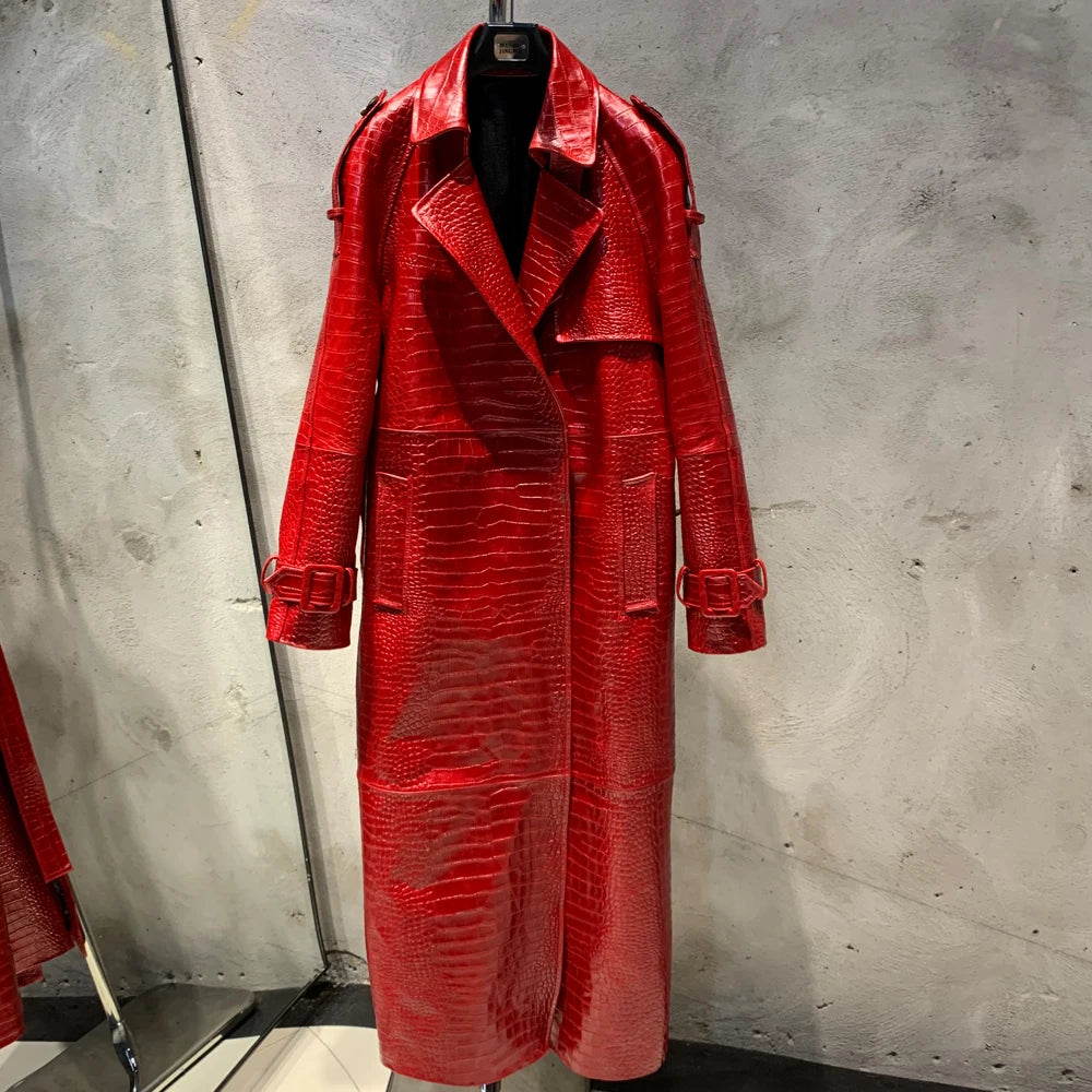 Gold Leather Coat Long Ladies Real Sheepskin Coat Genuine Sheep Leather Windbreak Long 21018
