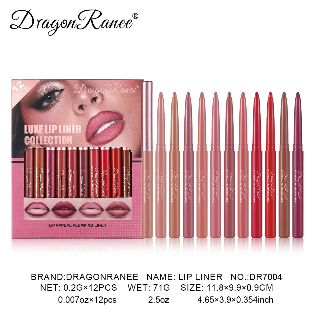 12-Piece Lip Liner Set, Matte, Easy to Outline, Waterproof and Sweat-Proof, Versatile for Daily Use, Long-Lasting, Delicate, Non-Smudging, a Must-Have for Beginners