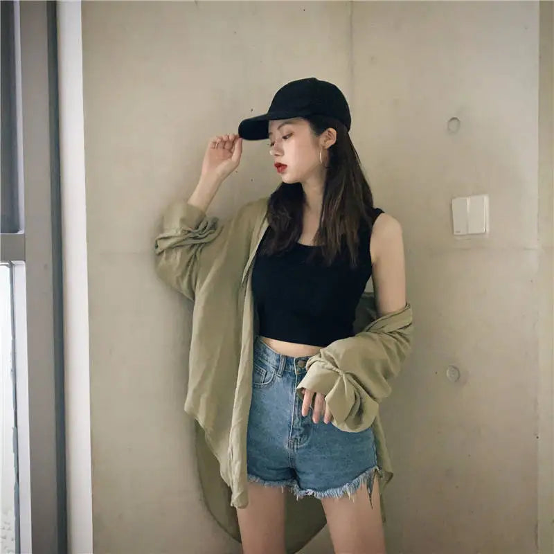 Summer Crop Sexy Tops Women 2022 Women Y2k Aesthetic Clothes Sleeveless Short Vests White Black Grey Korean Harajuku Tank Top