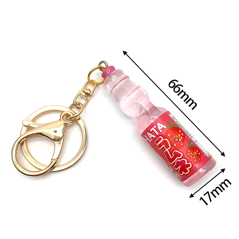 Japanese Ramune Soda Keychain Kawaii Food Charm Bag Pendant Cosplay Props Drink Keyring Accessory