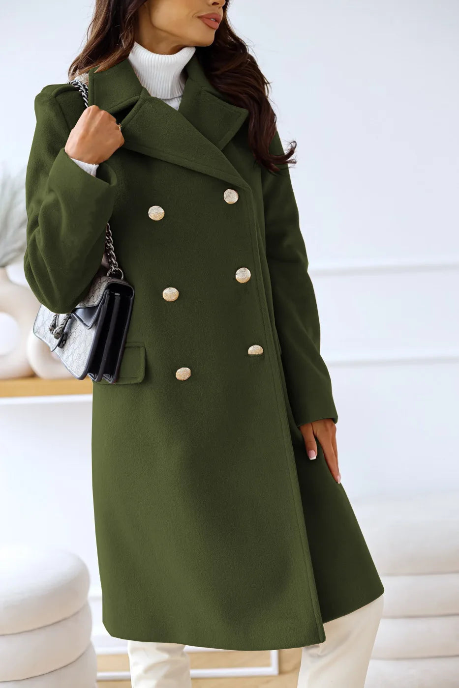 Suit woolen coat senior sense 2024 autumn and winter new double-breasted shoulder slimming Korean version of woolen coat