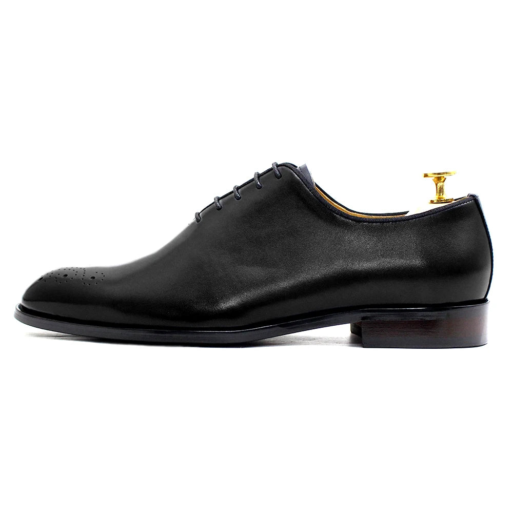 Genuine Leather Mens Formal Shoes Handmade Classic Whole Cut Oxfords Business Lace-up Plain Toe Wedding Dress Shoes for Men