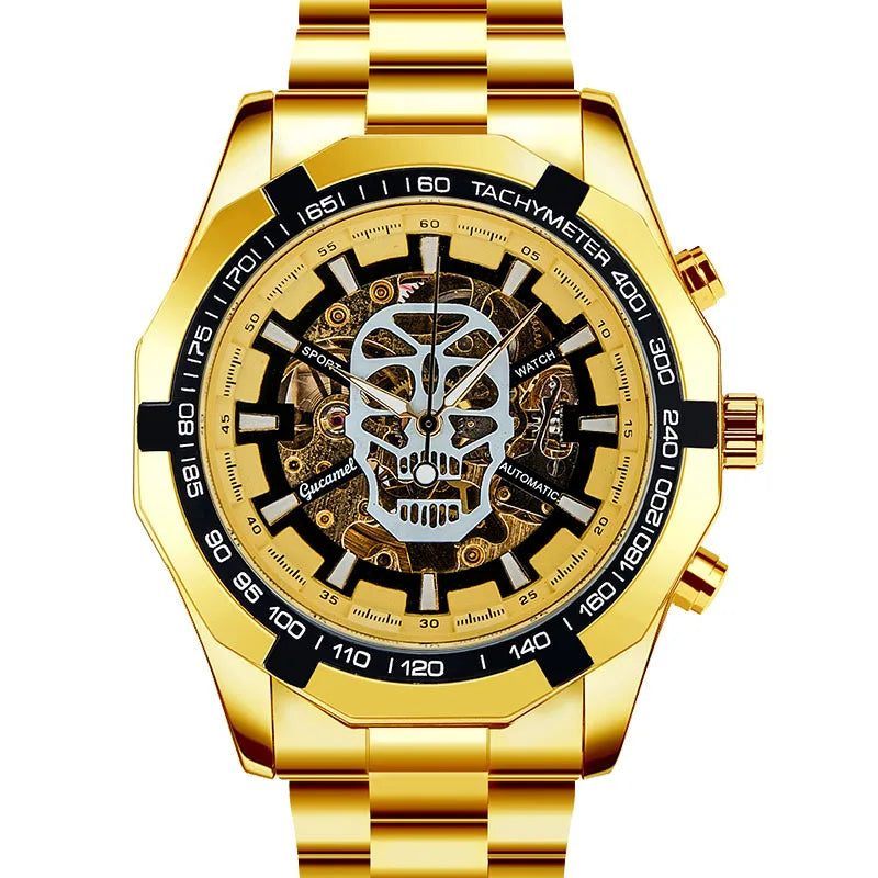 Automatic mechanical watch, fashionable hollow gold automatic mechanical watch, hot-selling business skull watch