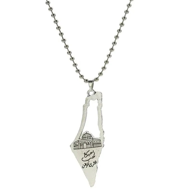Palestine Country Map Flag Pendant Necklace for Men Women Stainless Steel Necklaces Jewelry Gifts