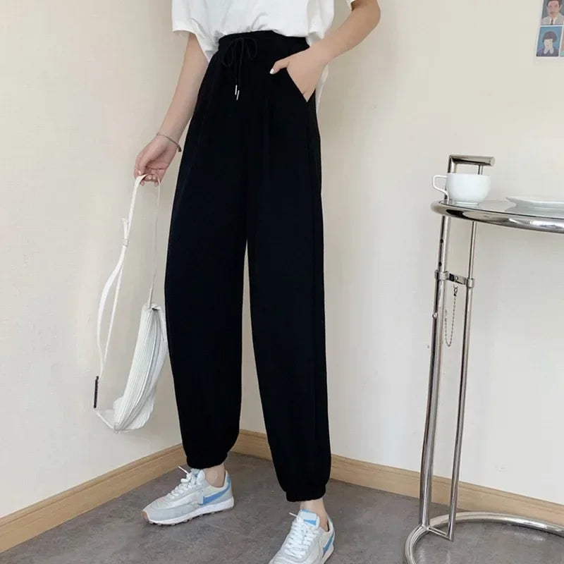 2024 Spring and Autumn New Fashionable Sports Pants Women's Black Legged Pants Casual Plush Fashion Brand Sanitary Pants