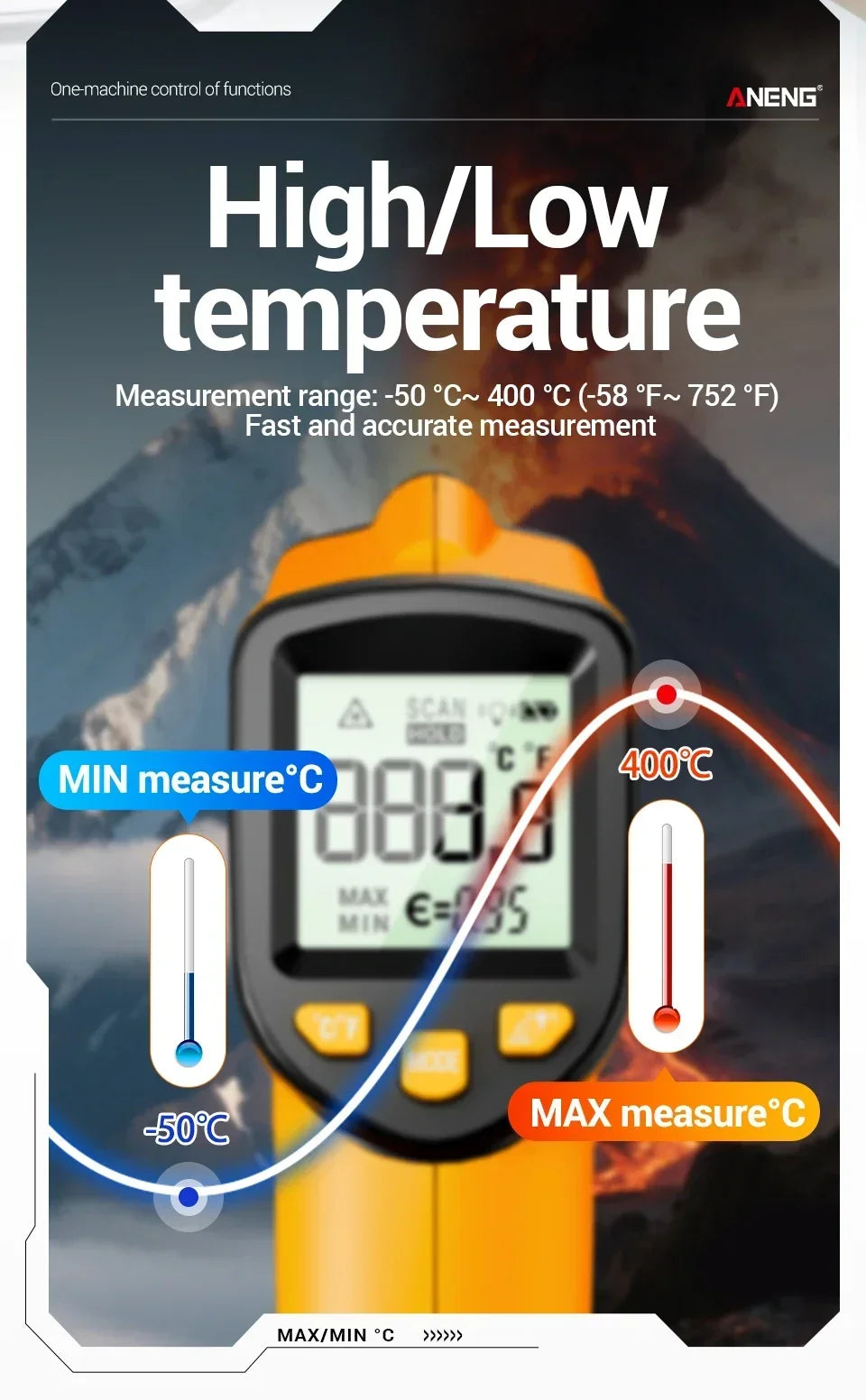 ANENG TH109 Thermometer IR Infrared Laser Industrial Temperature Measure Tester Non-Contact Thermometer Pyrometer Meter Tools