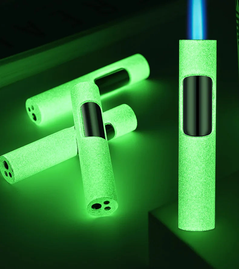 Luminous Lighter Butane Gas Lighter Straight Jet Blue Flame Glowing Lighters Smoking Lighter Cigar Accessories Men's Gift