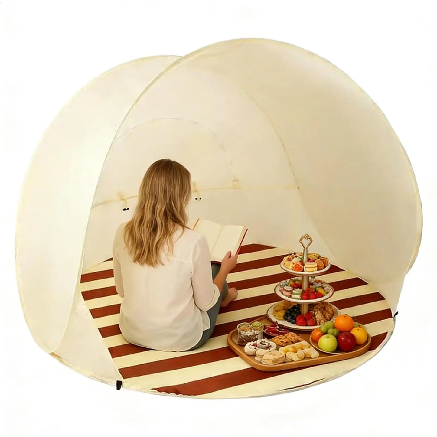 Tent for Beach 3/4 Person Easy Pop Camping Canopy Beach Shelter with Ventilating Mesh Window for Outdoor Camping Picnic Garden