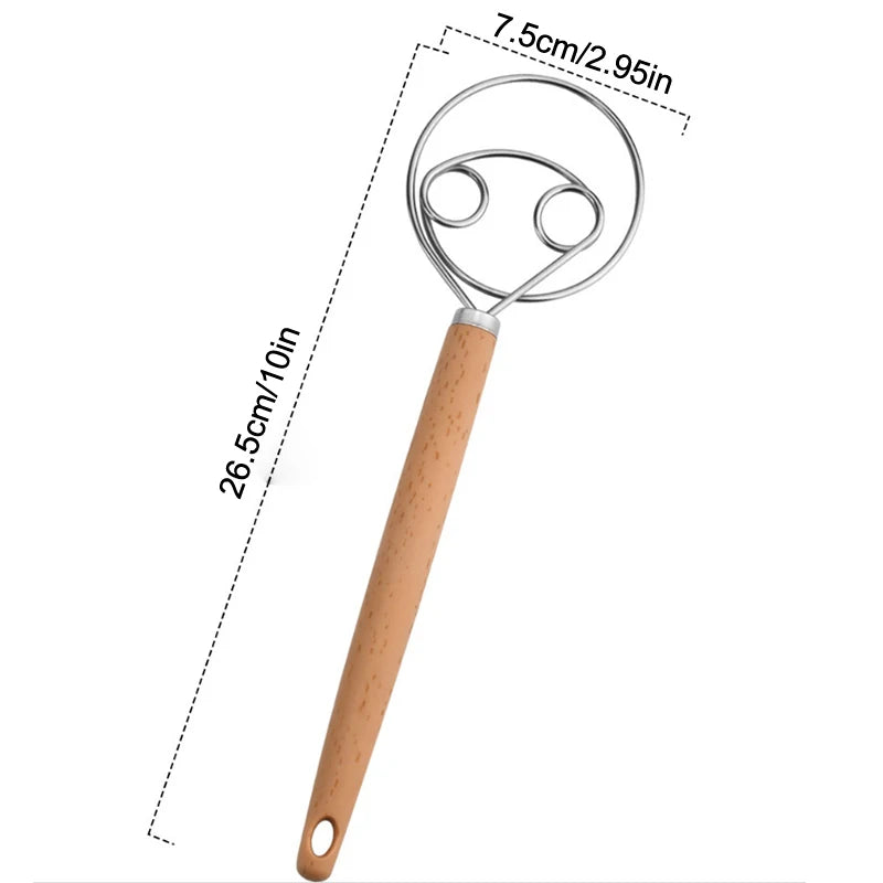 10 Inch Creative Hand Blender DIY Danish Bread Stainless Steel Bakeware Dough Whisk Egg Beater Mixer Tool Wood Handle