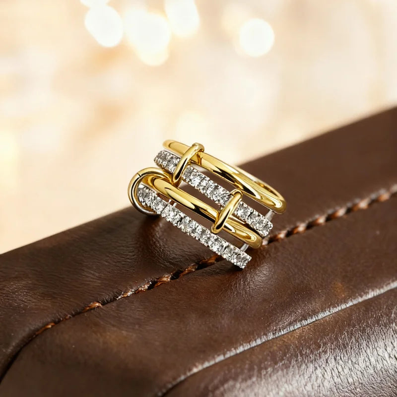 925 Sterling Silver Luxury Multiple Levels Of Interlocking Zircon Ring For Women Daily Life Fashion High Quality Fine Jewelry