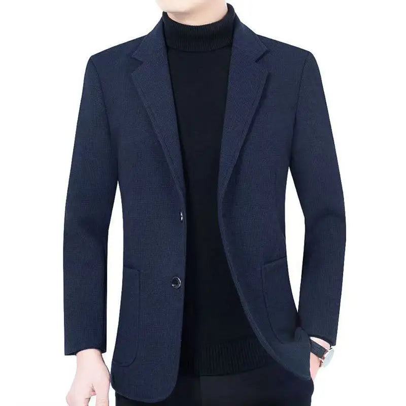 Men's woolen suit spring and autumn jacket is fashionable, cool and versatile. It is a solid-color checkered flat lapel short to