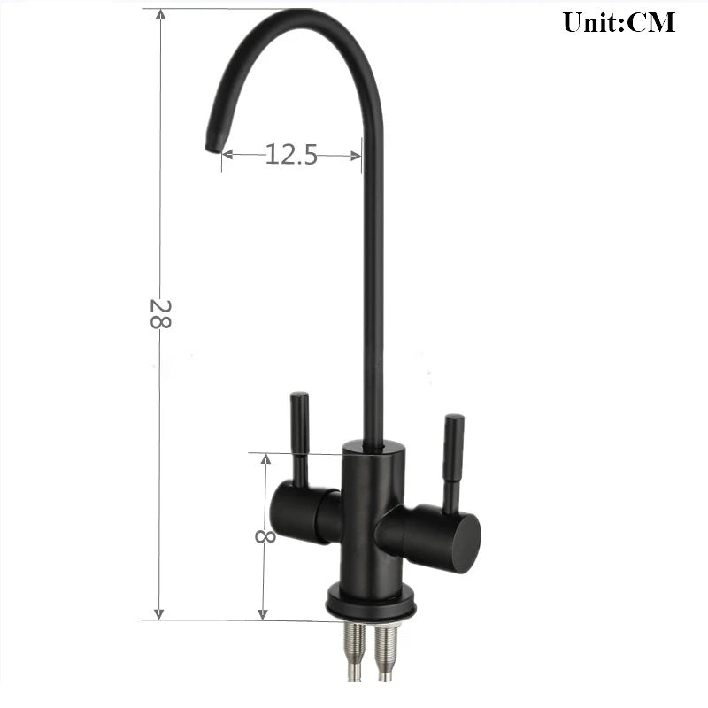 1/4'' Drinking Water Filter Kitchen Faucet Stainless Steel Double Holes Water Purifier Tap Reverse Osmosis RO Faucet 360° Swivel