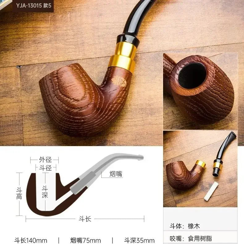 Oak Wood Sandblasted Tobacco Pipe with Gold Silver Band 9mm Filter Straight Bent Smoking Pipe for Men Gift Accessories