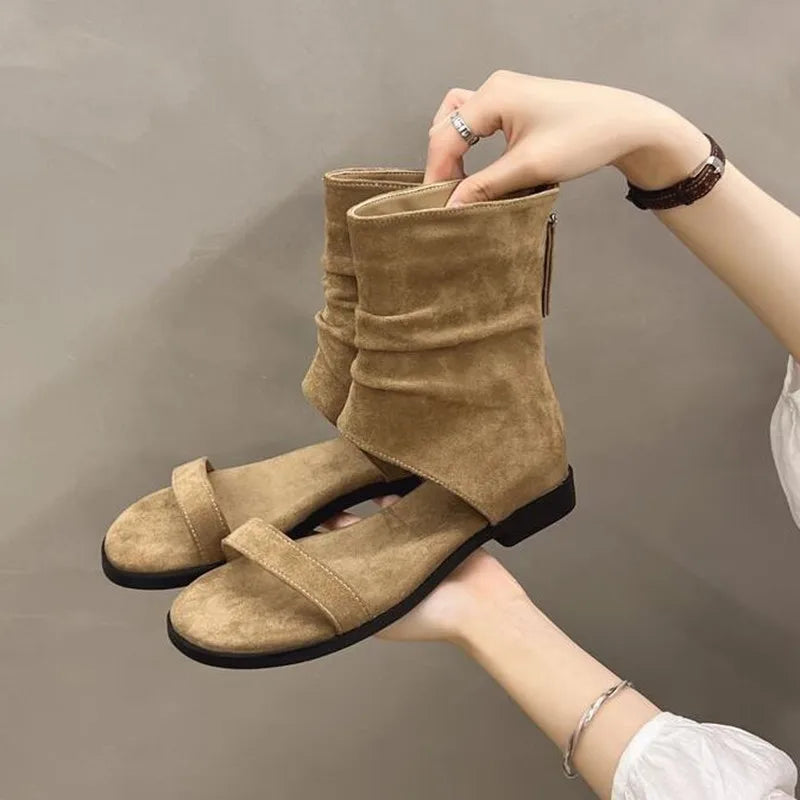 2025 Female Low Heel Footwear Gladiator Sandals Shoes For Women Zippers Fashion Open Toe Ladies Sandals Ankle Booties Shoe Pumps