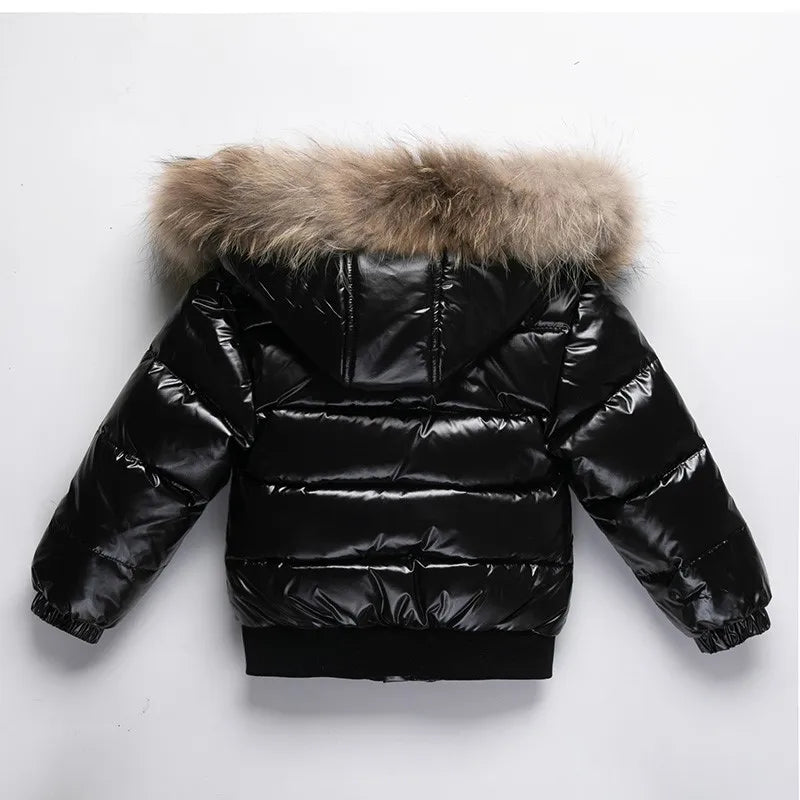 2025 Winter Down Jacket For Girl Real Fur Waterproof Shiny Thicken Warm Boy Winter Outerwear Coat 1-8 Years Kids Parka Outfit
