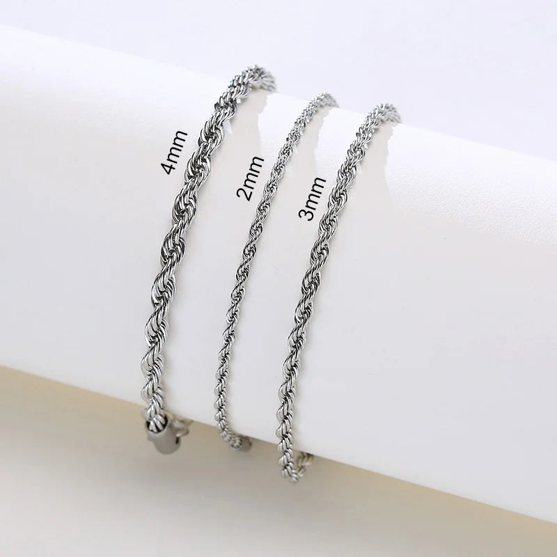 Vnox Unisex Rope Chain Bracelets for Men Women, Stainless Steel Twisted Links Chain Bracelet,Simple Classic Jewelry Gift for Him