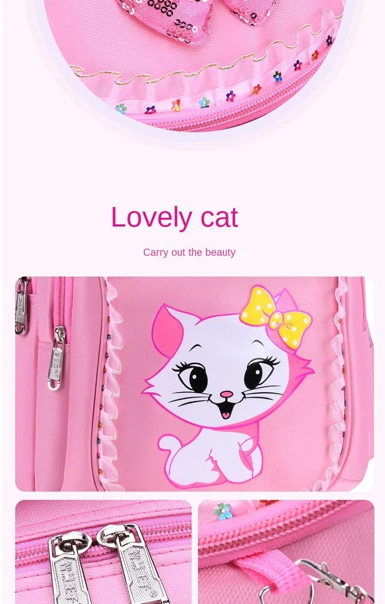 Kids Cat Backpack Set with Lunch Bag Pencil Case Cute School Bag for Girls Boys Waterproof Primary Student Bookbag