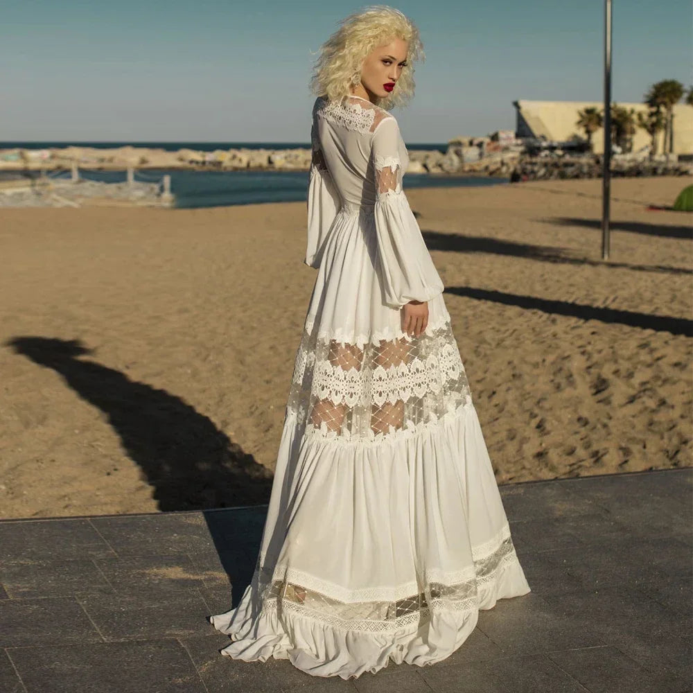 Customized A Line Puffy Sleeve Wedding Dresses Floor Length Bridal Gowns 2022 Spring Women's Dress Summer Robe De Mariée New