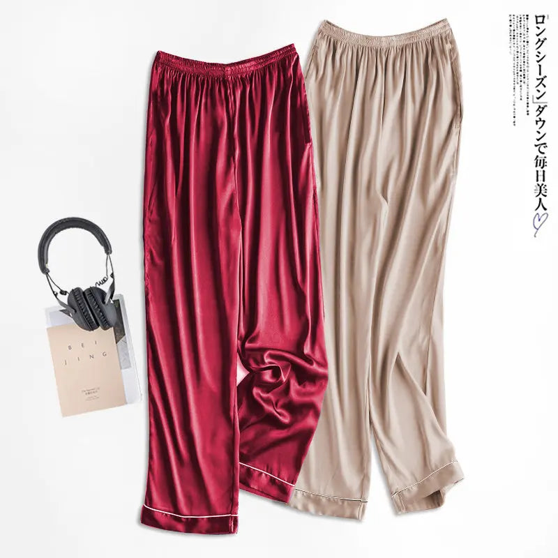 Ice Silk Sleep Pants Long Loose Fit Home Clothes for Men And Women plus Size Simulated Silk Single Piece Couple Home Pants