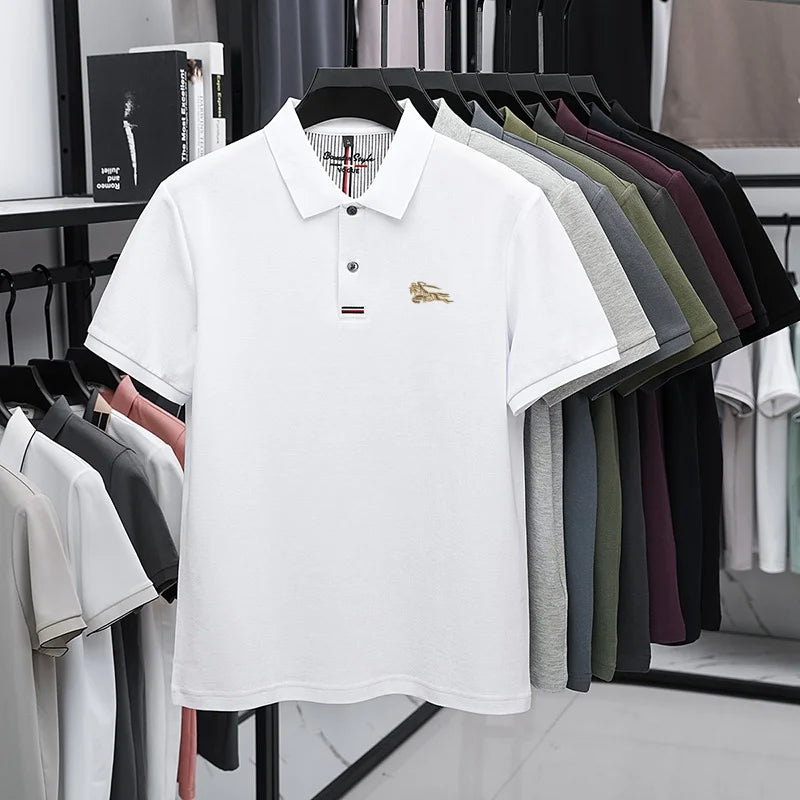 100% Pure Cotton Men's New Polo T-shirt Comfortable Breathable Cool Business Leisure Multi-scene Short Sleeve High-end Embroider