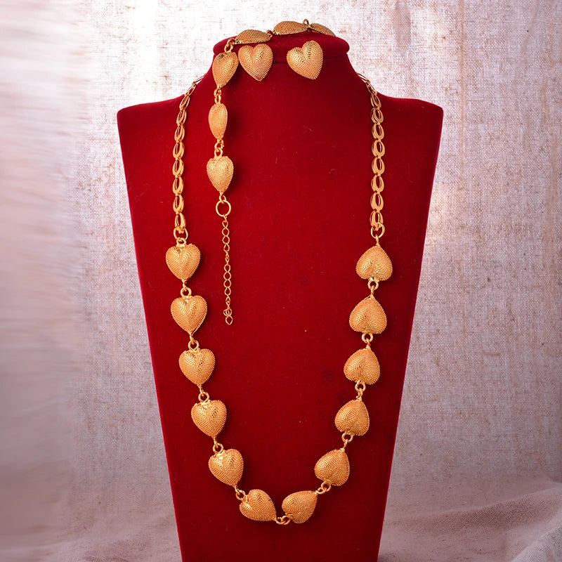 Dubai Gold Plated Jewelry Set For Women Female Romantic Nigerian Wedding Jewellery Gift