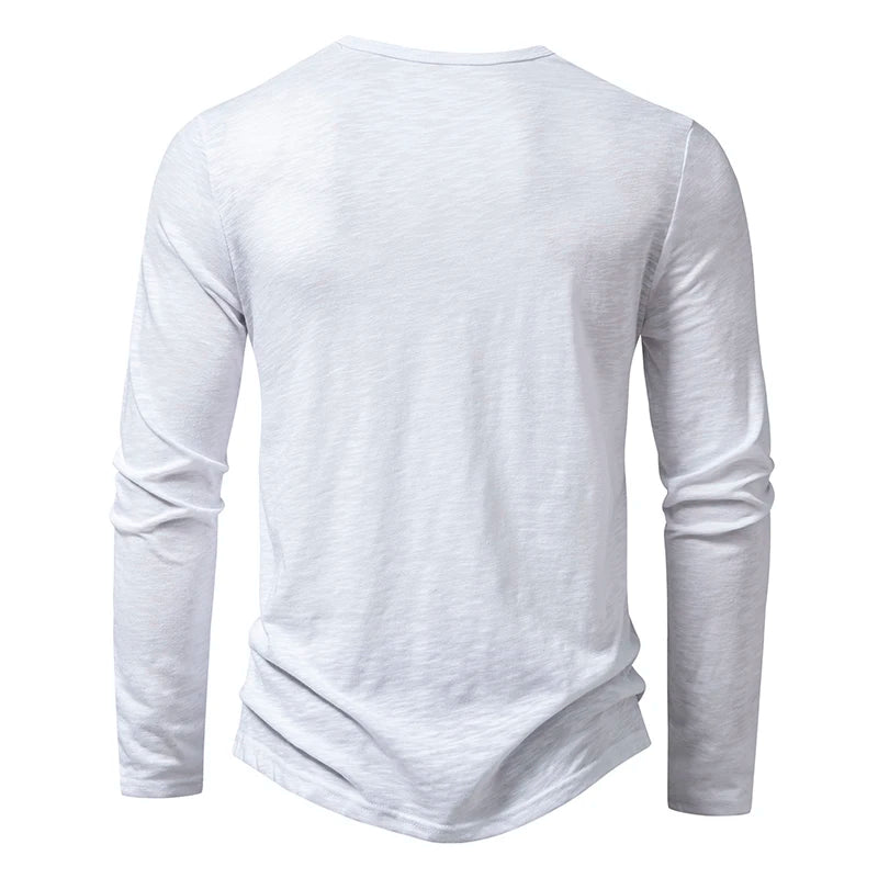 New Men's Cotton Henley T Shirt Long Sleeve T-Shirts Basic Casual Button Collar Breathable Daily Top Tees