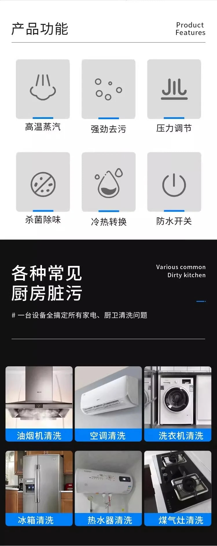 220V Steam Cleaner High Pressure Multi Function Washer for Home Appliances and AC Cleaning EL