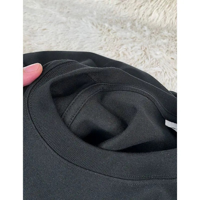 600G/㎡ Long-sleeved T-shirt Men's American Bundle Bottoming Shirt with Small Neckline Loose Pure Cotton Green Autumn Top Men's