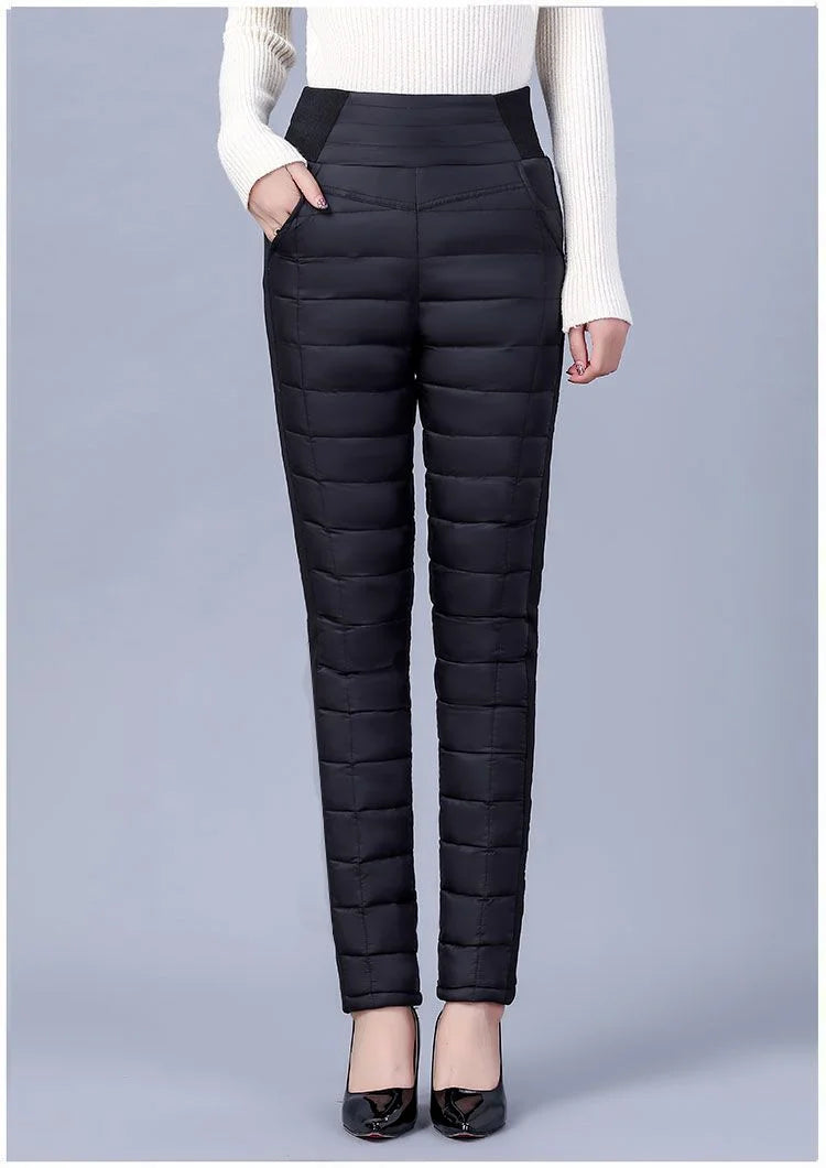 High Waist Thickened Cotton Pants Women's Elastic Slim Fit Korean Style Winter Outerwear Warm Cotton Trousers for Ladies