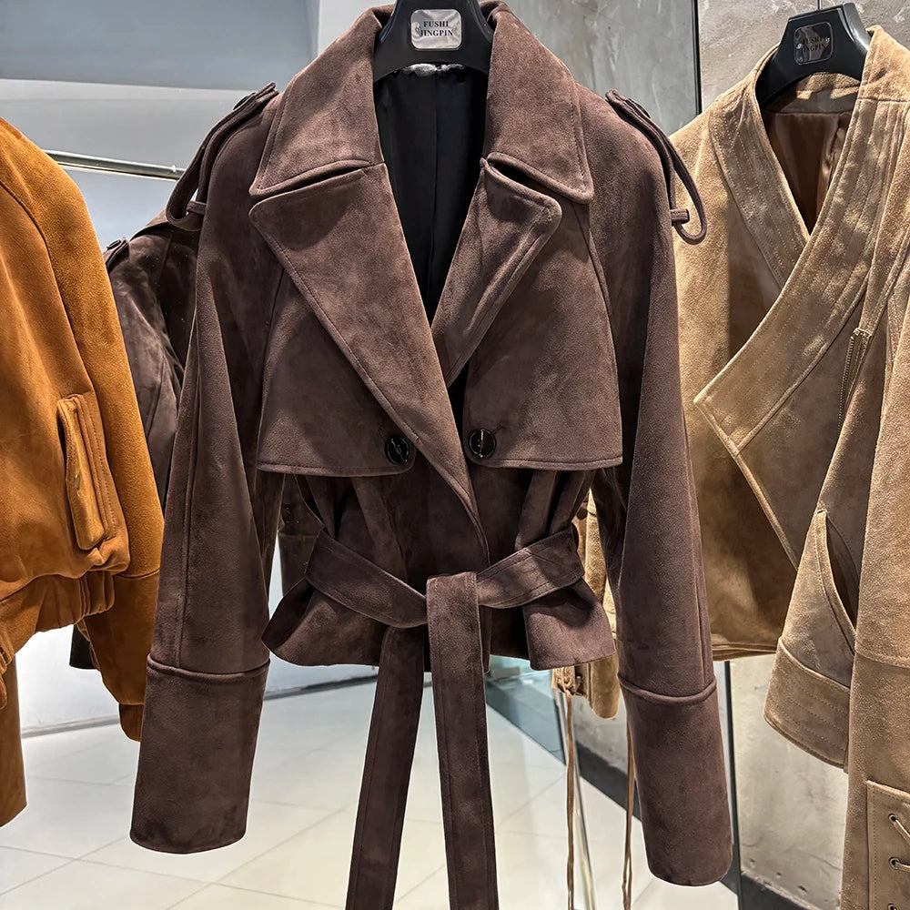 YOLOAgain Real Leather Jacket Women Burgundy Grain Leather Jacket With Belt