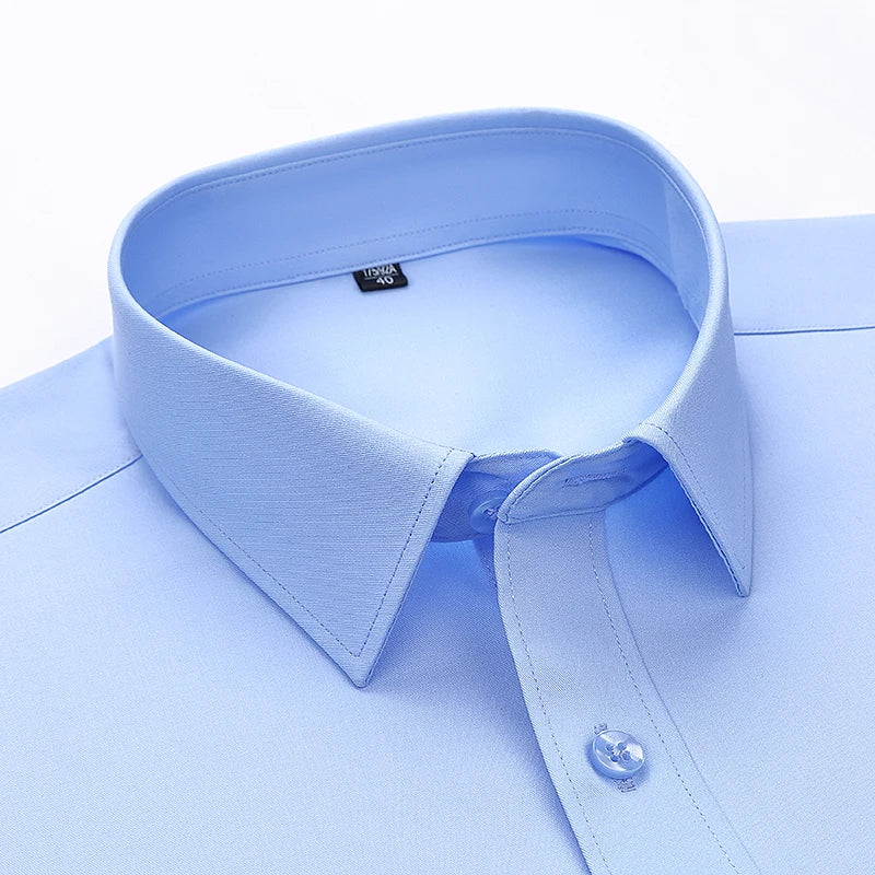 Bamboo Fiber Men's Short Sleeved Shirt Summer Business Formal Wrinkle Resistant Non ironed Black White Blue Gray Shirt 7XL-8XL