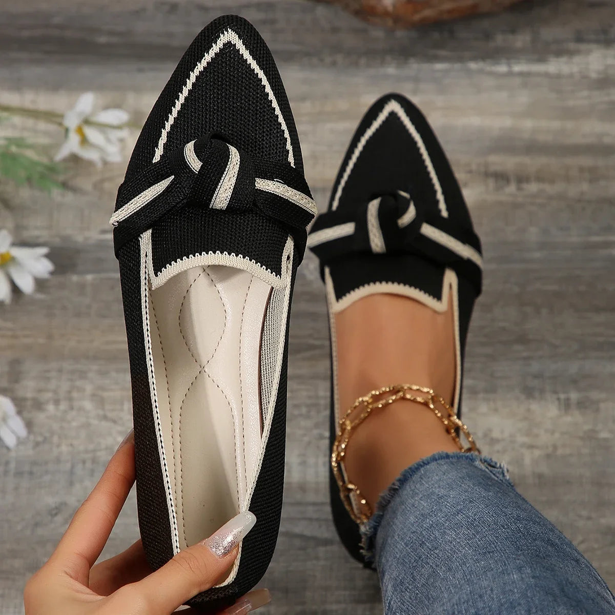 2024 Women Flats Walking Shoes Pointed Top Solid Color Loafers Mesh Breathable Shoes Comfortable Women Sneakers Zapatos De Mujer