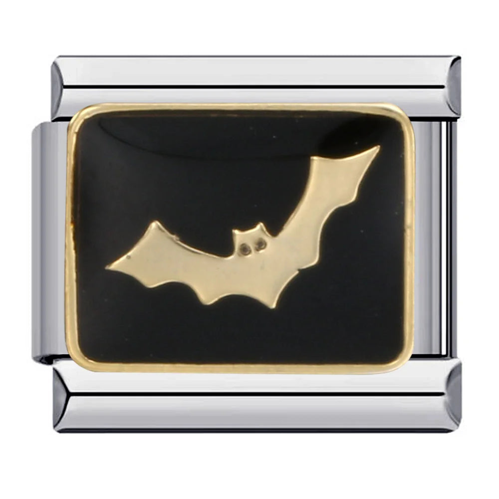 1pc Y2K Cute Gothic Italian Charm Bracelet Stainless Steel DIY Making Ghost Pumpkin Spider Bat Halloween Fashion Jewelry