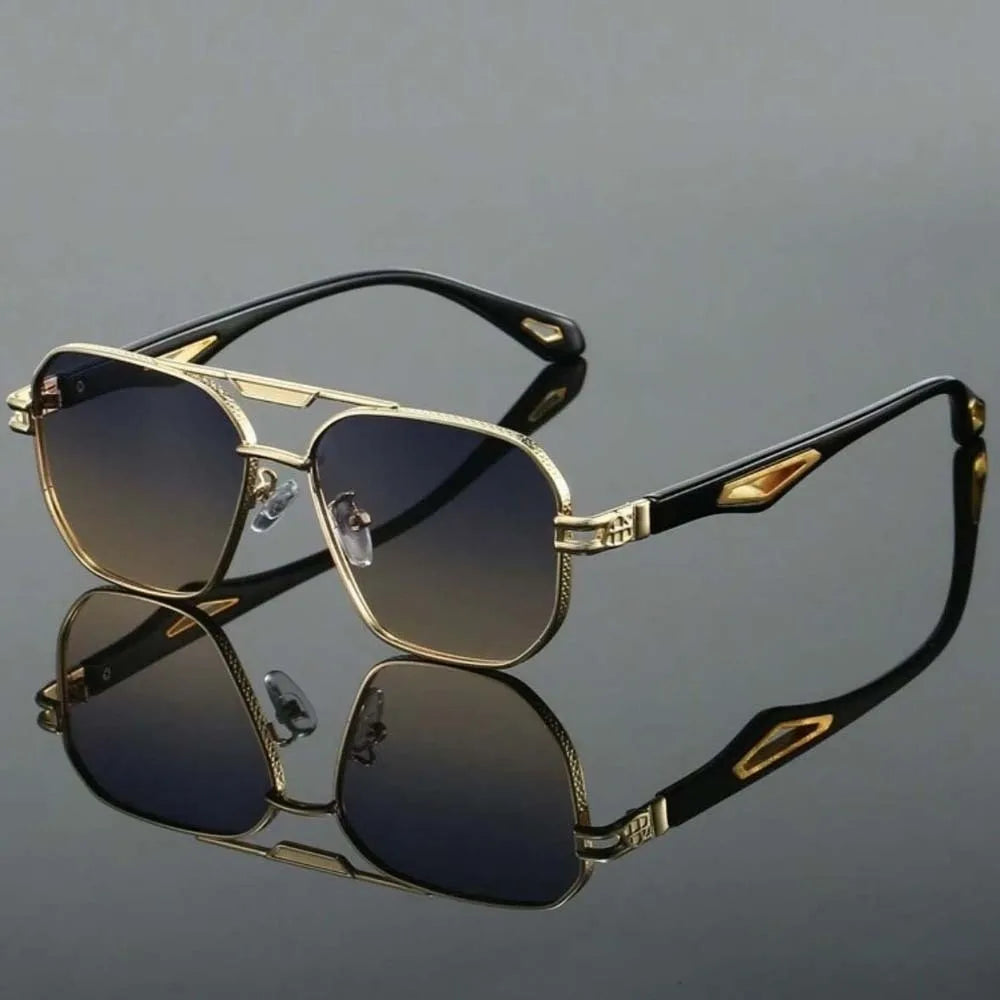 Retro Double Bar Sunnies Square Frame Sunshade Eyewear Unisex Polarizing Lens Sunglasses PC Decorative Anti-UV Glasses Summer