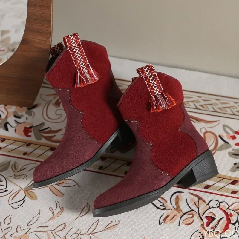 Elegant minimalist women's boots new autumn winter fashionable versatile thick heel round toe mid top retro women's boots