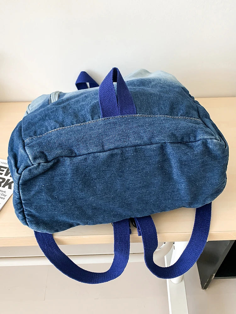 Men's and Women's Backpacks, Student School Bags, Large-Capacity Washed Denim Bags