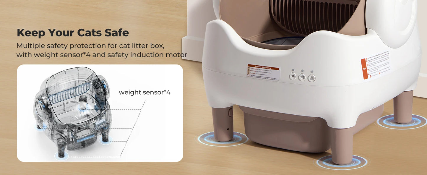 APP Controlled Automatic Cat Litter Box-Self Cleaning Odor Elimination Large Waste Bin for Multi-Cat Homes Open-Top Design