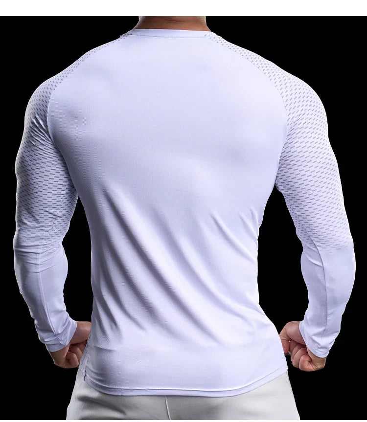 Men Athletic Running Shirt Elastic Training T-shirt Gym Fitness Workout Tight Outdoor Jogging Sweatshirt