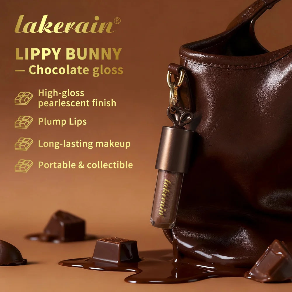 Lakerain Chocolate Rabbit Lip Gloss Mirror Effect Moisturizing Smooth Non-Sticky Long Lasting Hydration Lippy Bunny Lipstick