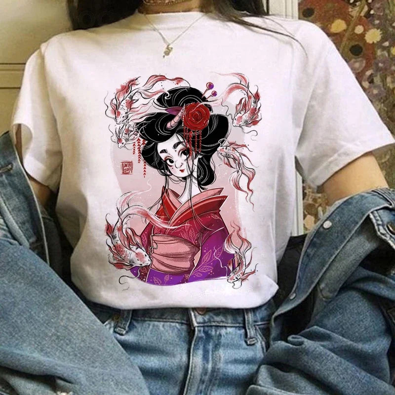 Japanese Anime T Shirts Women T-shirts Harajuku Ullzang T-shirt Cartoon Aesthetic Vintage Shirts for girls 90s Top Tees