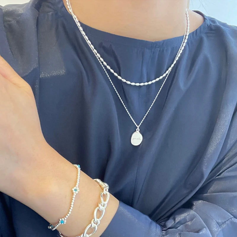 925 Sterling Silver Necklace Shiny and Delicate Collarbone Chain Double Layered Round Bead Necklace for Women's Fashion Jeweller