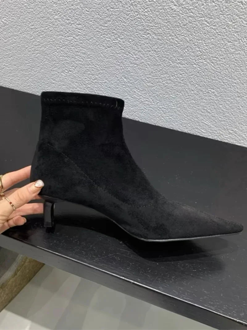 Shoes for Women 2026 High Quality Elegant Ankle Women's Boots Fashion Back Zipper Solid Office and Career Sexy Pointed Toe Boots