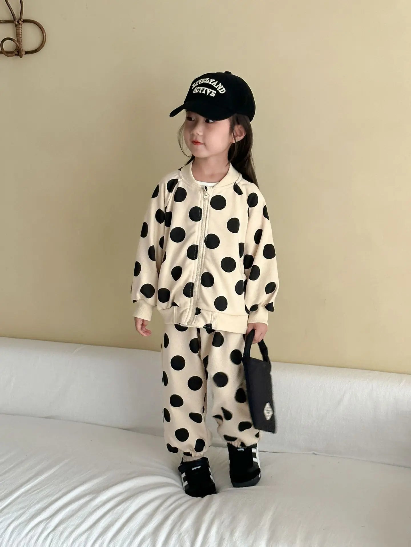 2025 Autumn New Children Long Sleeve Clothes Set Boys Girls Zipper Coat + Sweat Pants 2pcs Suit Kids Casual Polka Dot Outfits