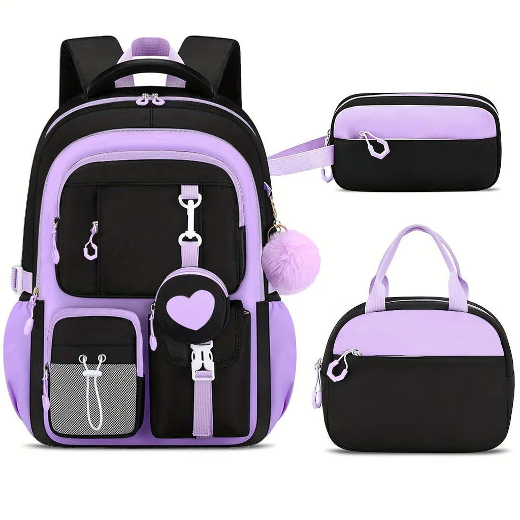 School Bag Set Ergonomic Waterproof Oxford Cloth Backpack Girls School Backpack Set Large Capacity Spine Backpack For Middle