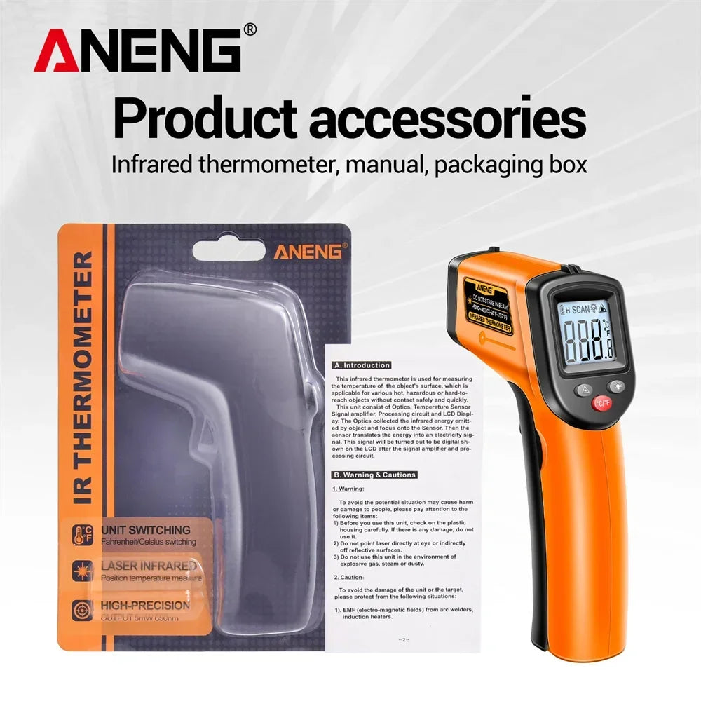 ANENG TH201 Digital Thermometer Handheld Non-Contact Laser Temperature Meter Gun Temperature Tester Instruments Pyrometer