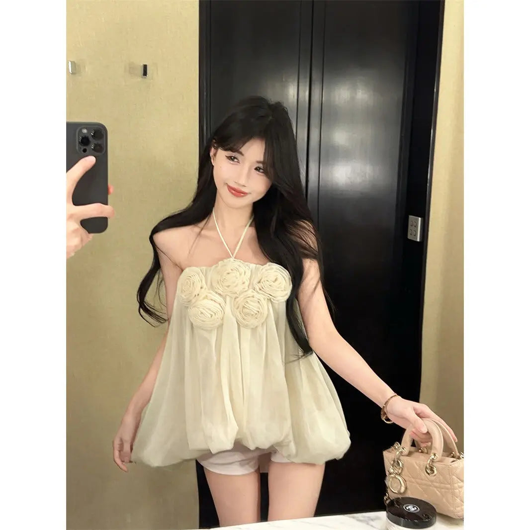 Summer Floral Strapless Tube Top Elegant Blouse Tank Lady Top Y2k Top Cute Fashion Corset Top Mesh Top Sexy Chic Tank Top Women