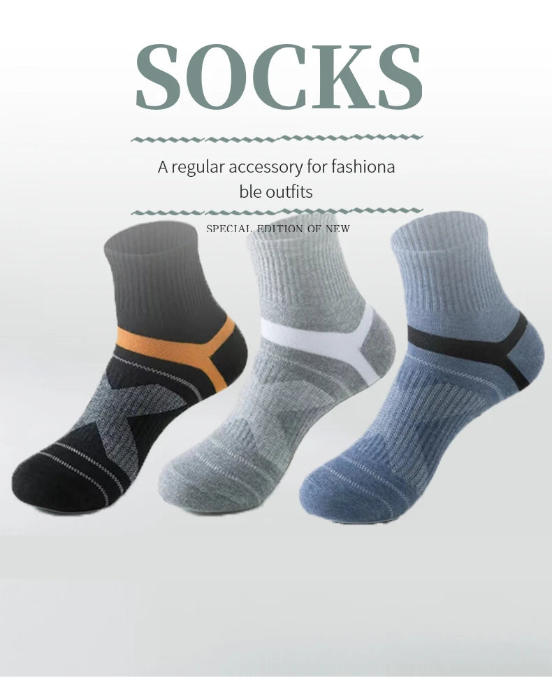 3/5/6 Pairs  Cotton Outdoor Sports Socks, Sweat Absorbing and Odor Resistant Cotton Running Basketball Socks, Trendy Socks