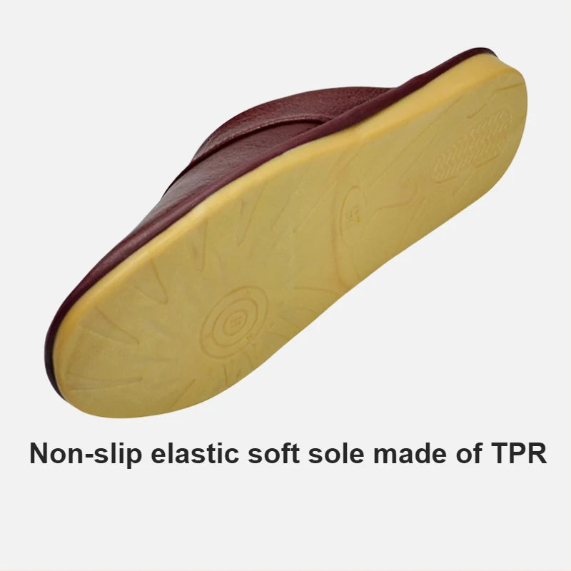 Genuine Cow Leather Slippers Homes in indoor slipper Spring Autumn summer men women elderly non-slip casual single Slides shoes