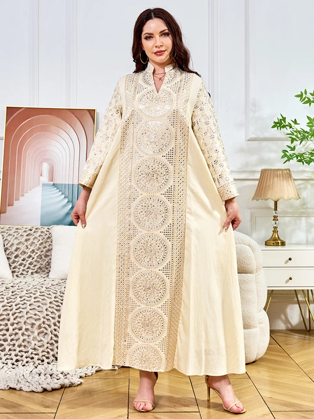 Women Elegant Dresses Eid Muslim Sequins Maxi Dress Jalabiya Morocco Party Robe Evening Dresses Dubai Abaya Kaftan Arab Vestidos